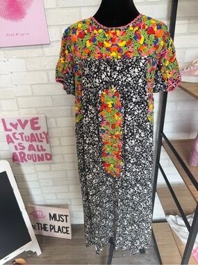 Sister Mary Black & Neon Floral Midi Dress